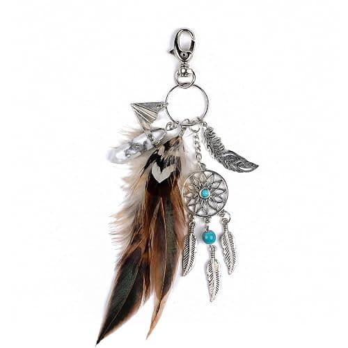 Western Keychain Wrangler Keychain Turquoise Bag Charm Feather Purse Charms for Handbags Boho Jewelry Gifts for Women - Image 1