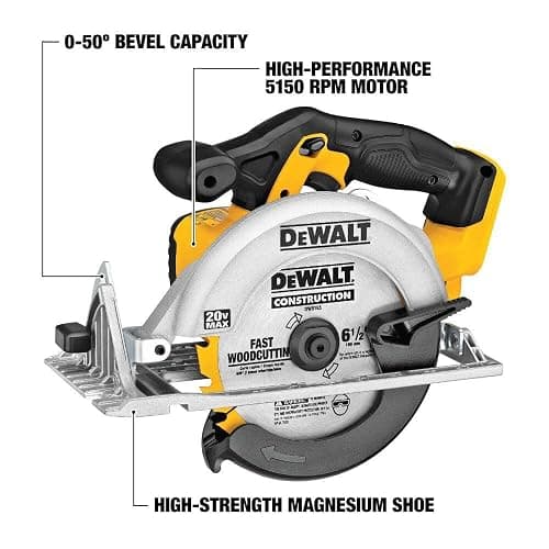 DEWALT 20V MAX Circular Saw, Cordless Sidewinder Style Portable, 6-1/2-Inch Blade, 5150 RPM, 0-50 Degree Bevel Capability, Battery Not Included (DCS391B) thumbnail 3