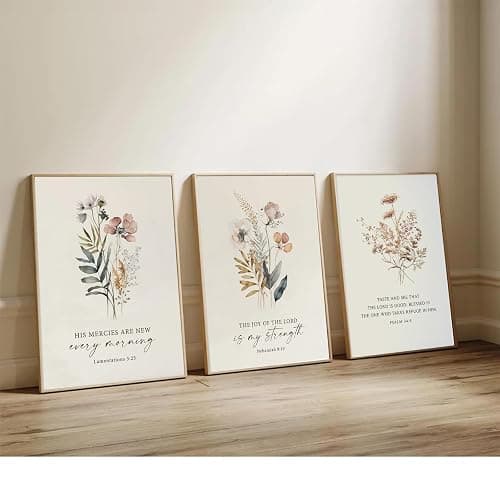 PLPKEYGR 3 Pcs Christian Flower Wall Art Flower Scripture Wall Decor God Quotes Canvas Painting Prayer Room Pictures Inspirational Bible Verse Posters For Living Room Bedroom 12x16 in Poster thumbnail 6