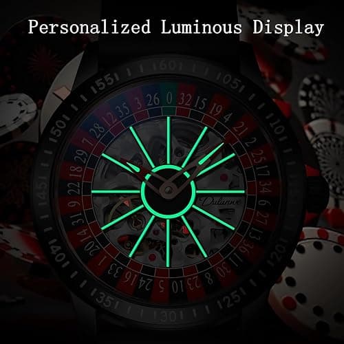 Roulette Wheel Automatic Mechanical Watch for Men Swinging Rotary Dial Design Hollow Skeleton Watches Stainless Steel Waterproof Business Luxury Wristwatch thumbnail 5