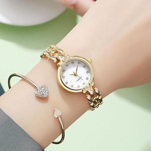 ADSBIAOYE Women Gold Bracelet Wrist watchs Minimalist Diamond watchs Stainless Steel Quartz Waterproof Watches thumbnail 2