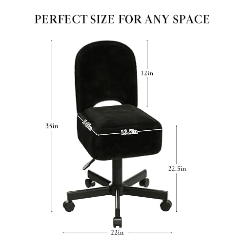 Kawest Black Rolling Vanity Chair with Storage and Adjustable Height | 360° rolling casters, adjustable height, soft faux fur, padded backrest and hidden storage for flexible beauty routines thumbnail 2