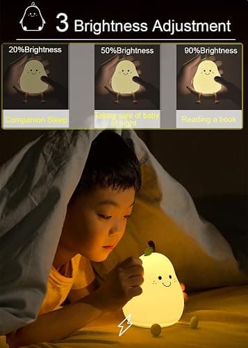 HAPPYBAG Cute Silicone Night Light for Kids,Dimmable Nursery Pear Lamps,Kawaii Room Decor Fruit Night Light Bedside Lamp for Baby and Toddler thumbnail 3