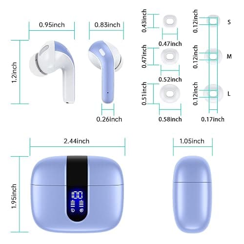 TAGRY Bluetooth Headphones True Wireless Earbuds 60H Playback LED Power Display Earphones with Wireless Charging Case IPX5 Waterproof in-Ear Ear buds with Mic for TV Smart Phone Laptop Computer Sports thumbnail 8