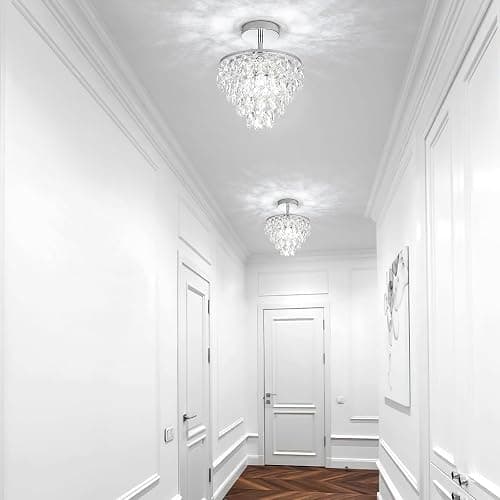Small Crystal Chandelier Crystal Ceiling Lights Flush Mount Hallway Light Fixtures Silver Ceiling Lamp for Bedroom Closet Foyer Kitchen Bathroom thumbnail 3
