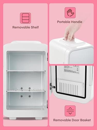 FOHERE Mini Fridge for Bedrooms, 5L/6 Can Portable Skincare Fridge with Dimmable LED Light Mirror, Cooler & Warmer for Food, Drinks and Cosmetic, Small Refrigerator for Home Office thumbnail 8