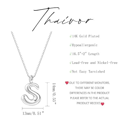 Thaivor Bubble Gold Silver Letter Necklace Initial Necklaces for Women Trendy 14K Dainty Charm Pendant Name Necklace Personalized Jewelry Gift for Women Teen thumbnail 5