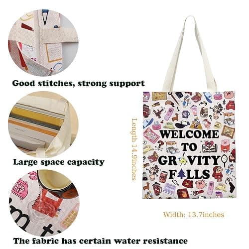 KUIYAI Cartoon Merchandise Tote Bag Mabel And Dipper Fans Gift Bill Gift Mystery Shack Canvas Bag (WelcomeGFallsTS-US) thumbnail 2
