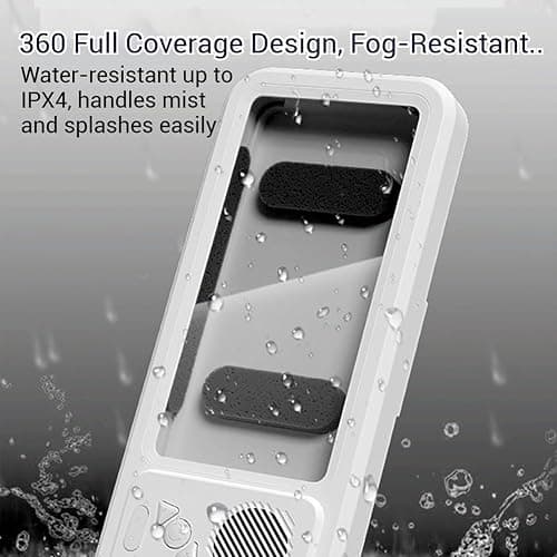 2026New Waterproof Phone Holder with Speaker, Shower Phone Holder Waterproof - Built-In Smart Bluetooth Speaker,Fog-Resistant Bathroom Wall Phone Mount for Any Phones Secure Attachment Surface (White) thumbnail 7