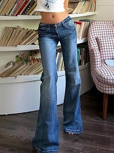 ticticlily Jeans Donna Zampa Elefante Larghi a Vita Alta Skinny Pantaloni Svasati Y2K Vintage Elastico Pantalone Denim Bootcut Jeans Svasato con Tasche Streetwear thumbnail 3