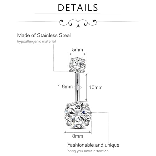 FECTAS 14g Belly Button Rings Surgical Steel CZ Petite Navel Ring for Women Body Piercing Jewelry Petite select Barbell Len 6mm 8mm 10mm 12mm 14mm Silver thumbnail 2