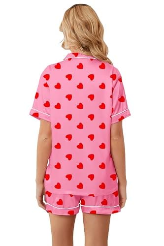 Umeyda Women & Girls Pajamas Set, Soft Satin Lightweight Silk Button-Down Top with Shorts 2 Piece PJS for Mom Boys Kids Gifts thumbnail 6