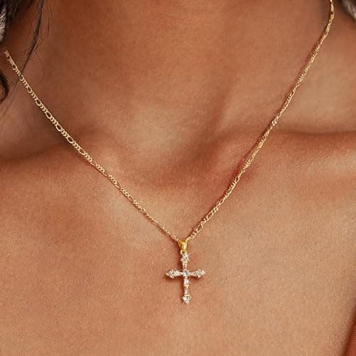 Cross Necklace for Women,Double Cross Necklace 14K Gold Plated Cross Pendant Necklace Dainty Gold Cross Necklaces for Women Trendy Small Cross Charm Necklace Simple Cute Choker Necklaces Gold Jewery thumbnail 2