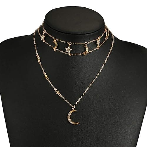 Chargances Bohemia Gold Moon and Stars Necklace for Women Fashion Gold Choker Necklace Delicate Moon Stars Jewelry for Women thumbnail 3