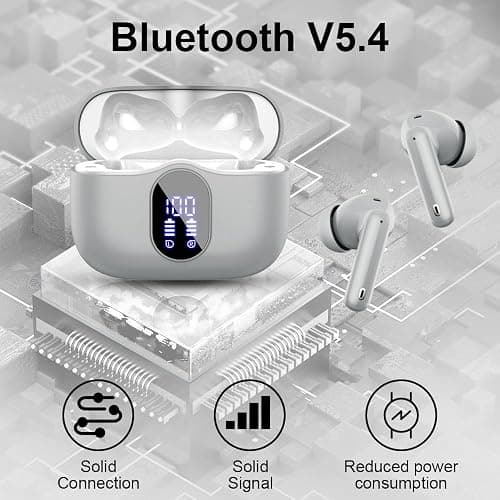 Wireless Earbuds Bluetooth 5.3 Headphones Bass Stereo Ear Buds with Noise Cancelling Mic LED Display in Ear Earphones IP7 Waterproof 36H Playtime for Laptop Pad Phones Sports Workout Grey thumbnail 4