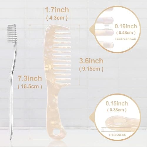 Large Wide Tooth Hair Comb, LADYAMZ [Tortoise Shell] Cellulose Acetate Round Tooth Comb for Straight/Curly Hair,Short/Long Hair Women Men or Kids, Easy Detangling Wet or Dry, Anti-static (White) thumbnail 2