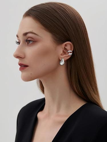 FOURPG 10 Pairs Hypoallergenic Chunky Gold Dangle Earrings for Women Trendy Thick Gold Plated Hoop Earrings Set Lightweight Jewelry thumbnail 9