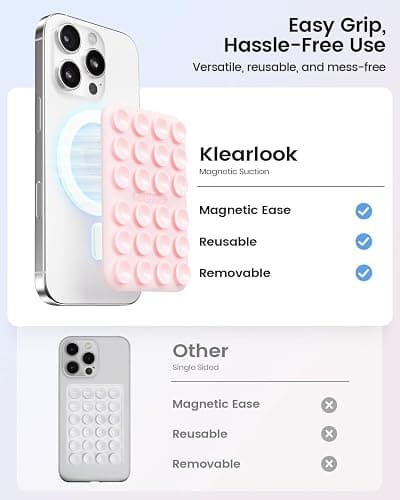 Klearlook Magnetic Suction Phone Mount for MagSafe Case, Silicone Sticky Phone Grip Holder for iPhone 16/15/14/13/12 Series, Removable Hands-Free Video/Selfie, Women Girl Teen Gift, Light Pink thumbnail 3