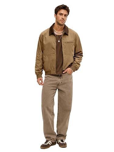 HOTake Men's Bomber Jacket Cotton Lightweight Casual Jacket with Corduroy Collar thumbnail 7
