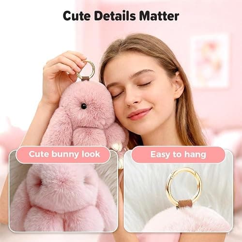 asfanst Adorable Bunny Keychain with Tin Box, Soft Fluffy Plush Rabbit Keychain, Cute Easter Gift for Bag Decoration and Keys thumbnail 5