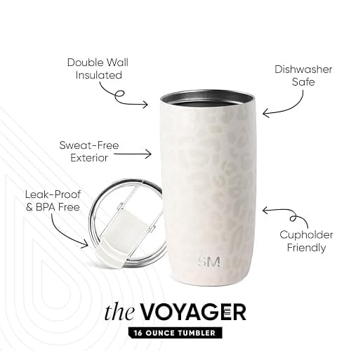 Simple Modern Travel Coffee Mug Tumbler with Flip Lid | Reusable Insulated Stainless Steel Cold Brew Iced Coffee Cup Thermos | Gifts for Women Men Him Her | Voyager Collection | 16oz | Cream Leopard thumbnail 4