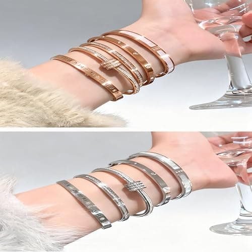 5-Piece Elegant Stainless Steel Bracelet Set, Fashionable Classic Design, Gold Bead Bracelets for Men and Women, Non Tarnish Bangle, Elegant Bracelet Set for Everyday and Formal Wear thumbnail 3