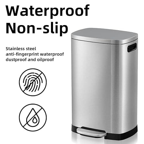 KdbK 13 Gallon Trash Can with Lid, 50L Fingerprint Proof Stainless Steel Kitchen Trash Can with Removable Inner Bucket and Lid Soft Close, Pedal Rubbish Bin for Home Office thumbnail 5