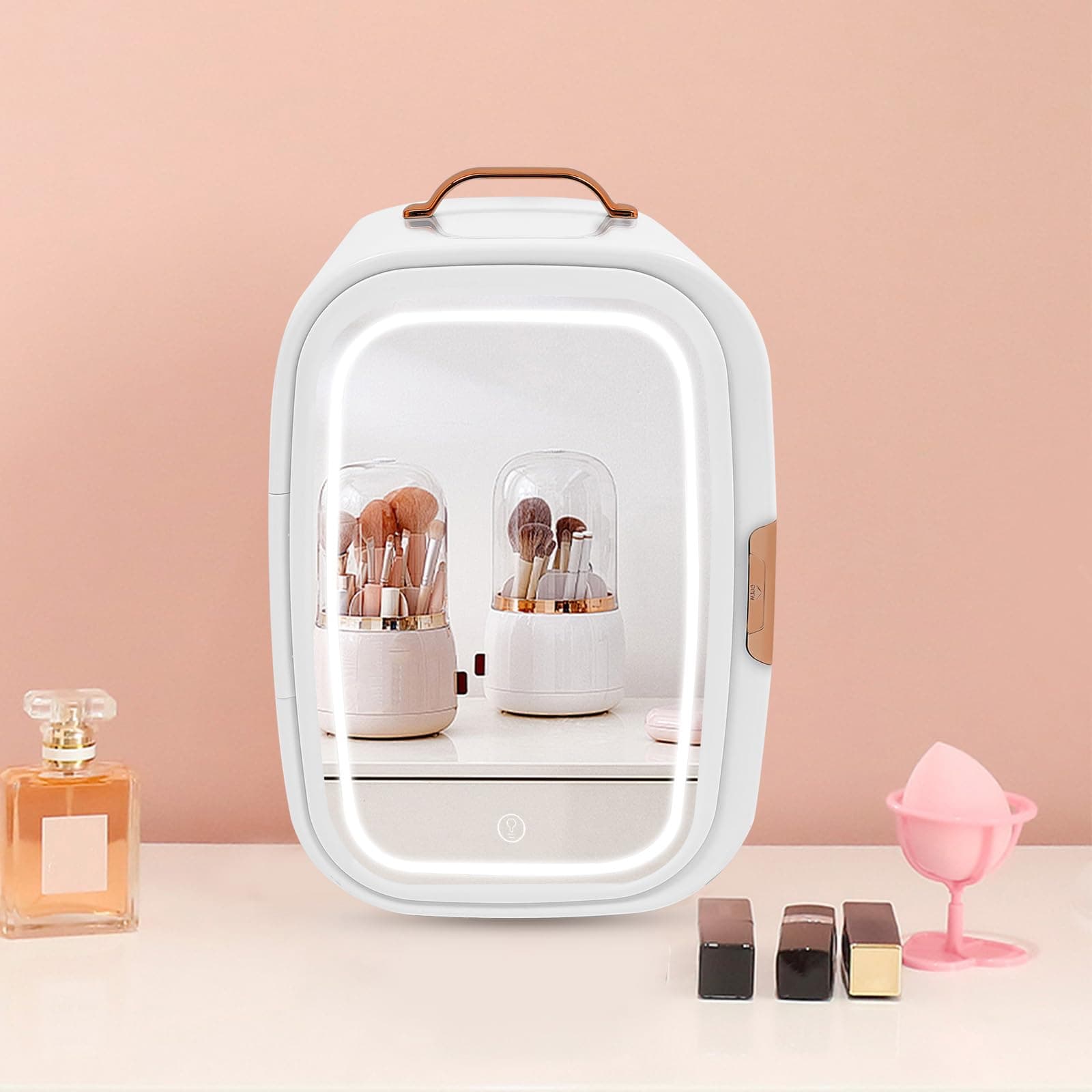 Mini Fridge, Skincare Fridge, Cosmetics Refrigerator, Makeup Refrigerator for Skincare with 3-Level Dimmable LED Light Mirror, Dual-Function Cooling/Heating Cosmetic Refrigerators (White) thumbnail 5