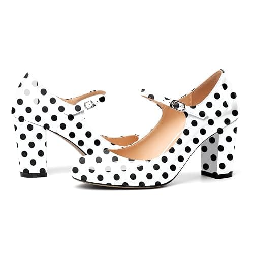 AUMOTED Donne Décolleté Mary Jane Chunky Block Tacco Medio Stretto Punta Tonda Cinturino alla Caviglia Scarpe Eleganti Festa da Sposa 8.5CM thumbnail 4