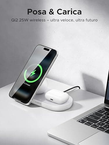 UGREEN Zapix Qi2 25W Caricatore Wireless 2 in 1 MagSafe (Bianco) | Compatibile con iPhone 17 16 15 14 13 12 Air Plus Pro Max AirPods 4 3 Pro 3 2 1, Base di Ricarica Magnetica thumbnail 9