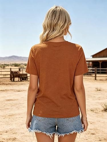 Western Country Shirt for Women Cowgirl T Shirts V Neck Short Sleeve Tops thumbnail 4