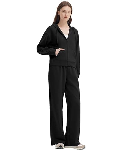 SUUKSESS Womens 2 Piece Sweatsuits Outfits Zip Up Hoodie Tracksuit Straight Wide Leg Sweatpant Lounge Matching Sets thumbnail 6