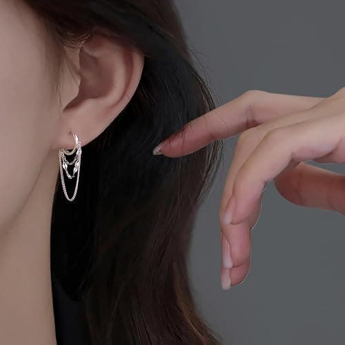 Reffeer Creolen aus 925er-Sterling Silber für Damen, Baumelnde Ohrringe, Tropfenohrringe, Ketten Ohrringe thumbnail 2