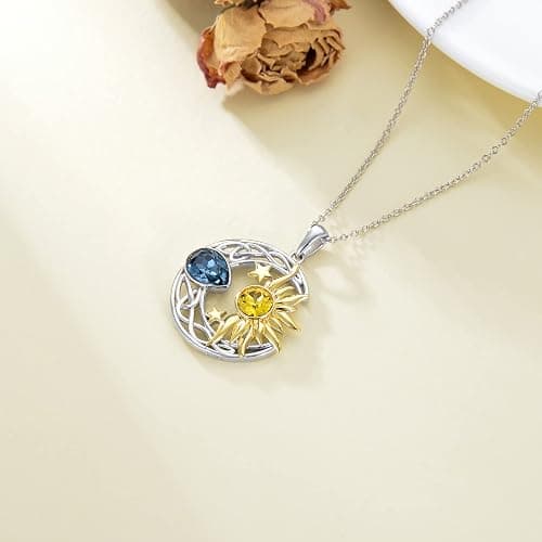 AOBOCO 925 Sterling Silver Moon Sun Star Necklace Celtic Jewelry for Women Girls thumbnail 3