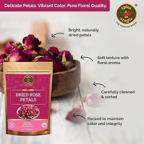 Spice Magic Dried Rose Petals | 100% Natural & Edible Rose Petals I Perfect for Herbal Teas, Desserts, Cupcake Toppings, Crafts and Decoration | Net Wt 2oz (57g) thumbnail 5
