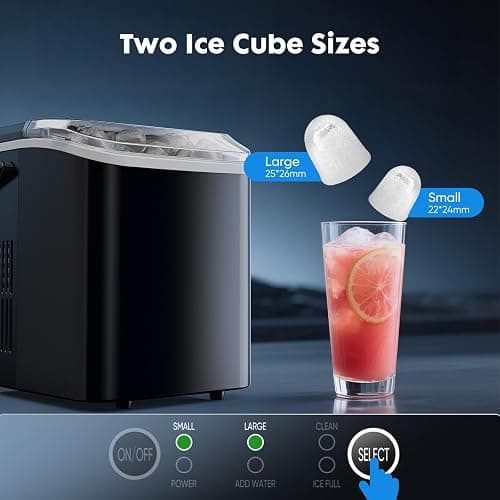Sweetcrispy Countertop Ice Maker with Scoop, Basket and Handle, Portable Ice Machine 9 Cubes Ready in 6 Mins, 26.5lbs in 24Hrs, 2 Sizes for Home Kitchen Office Bar Party, Coal Black thumbnail 2