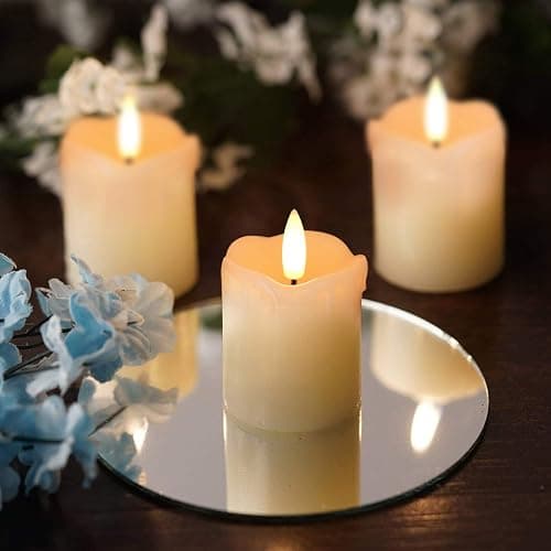 Homemory Flameless Votive Candles with Timer, 2" x 2" Real Wax, 400+Hour Realistic Black Wick Battery Operated Candles, Set of 6 for Wedding, Party and Holiday Decoration (Battery Included) thumbnail 4