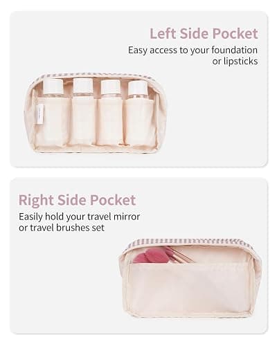 Narwey Cute Stripe Small Makeup Bag for Purse Make Up Bags Women with Comparments Travel Mini Cosmetic Bag Organizer Zipper Pouch for Teen Girls (Dusty Rose Stripe, Small) thumbnail 5