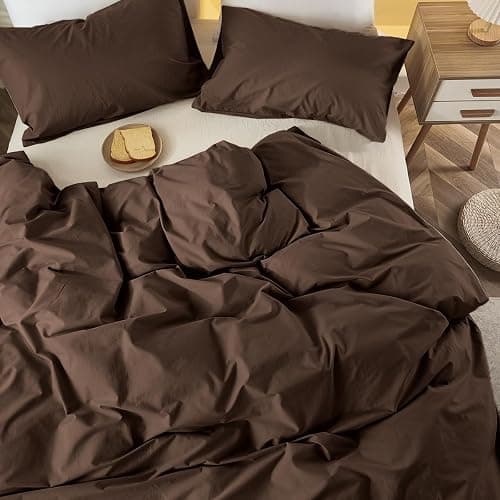 Covebett Housse de Couette 240x260 cm Marron Chocolat Couette Unie Parure de lit Adulte 2 Personnes Marron Foncé en Microfibre Linge de lit avec Fermeture Éclair et 2 Taie d'oreiller 65x65cm thumbnail 5