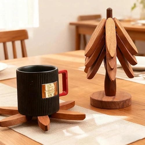 4 Wooden Trivets for Hot Dishes,Christmas Tree Trivet Table Mat Set,Wooden Treevet Tree Coasters for Hot Pots and Pans Christmas Decorations Gift for Women thumbnail 6