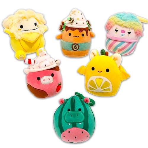 Squishmallows Keychain Set - 6 Pc Bundle with 3.5" Keychain Snack Squad Plushies | Squishmallows Bag Clip for Backpack, Purse - Image 1