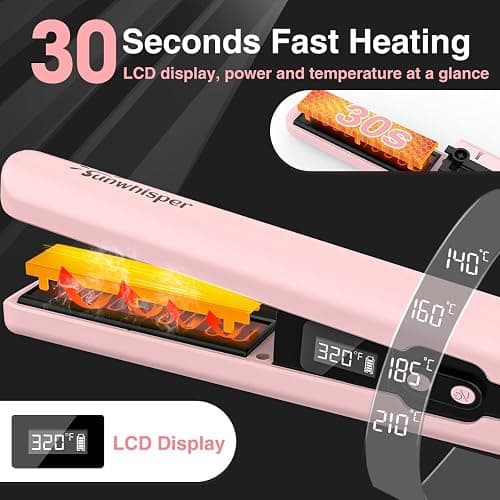 9600mAh Cordless Flat Iron Hair Straightener Rechargeable, Cordless Hair Straighteners for Women, Wireless Straightener for Car, 20 Million Negative Ions, LCD, 6 Adjustable Temp(Pink) thumbnail 7