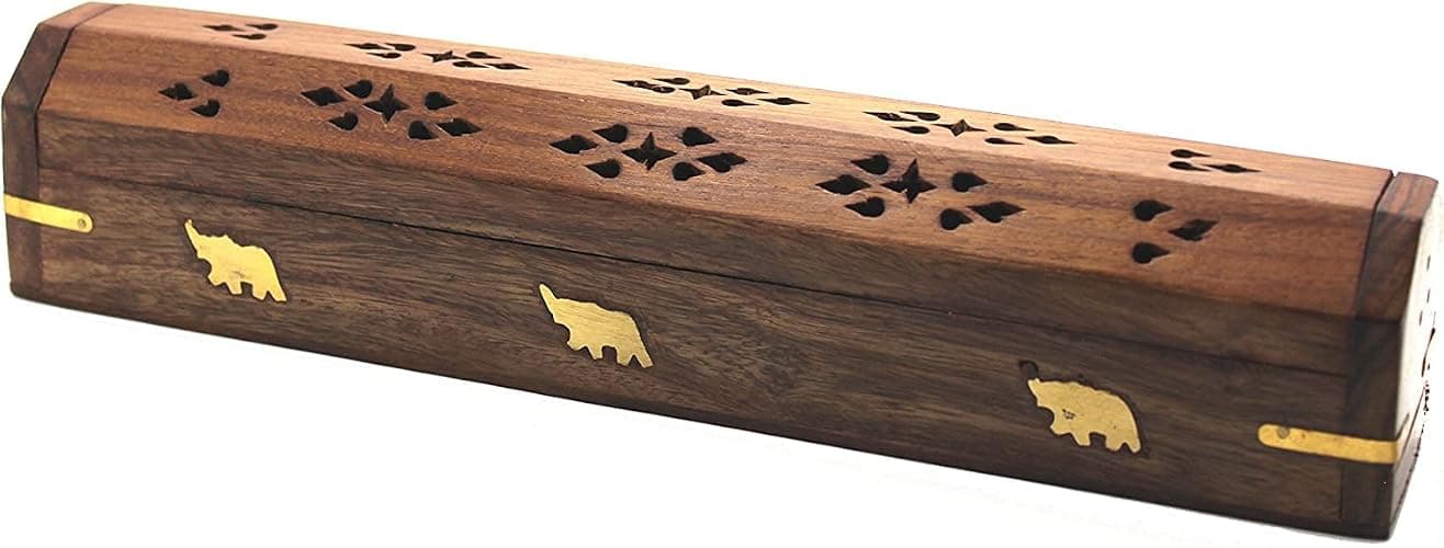Bless-International Traditional-Handmade-Burner Wooden-Coffin-Incense-Stick-Holder Ash-Catcher-Stand (Wooden Coffin) - Image 1