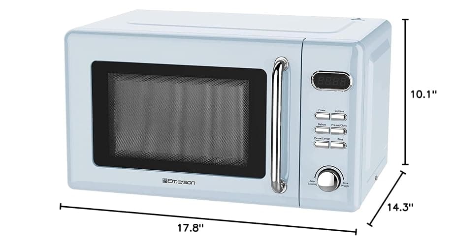 Emerson MWR7020BL Retro Compact Countertop Microwave Oven with Button Control, LED Display, 700W 5 Power Levels, 8 Auto Menus, Glass Turntable and Child Safe Lock, 0.7, Thunderbird Blue thumbnail 3