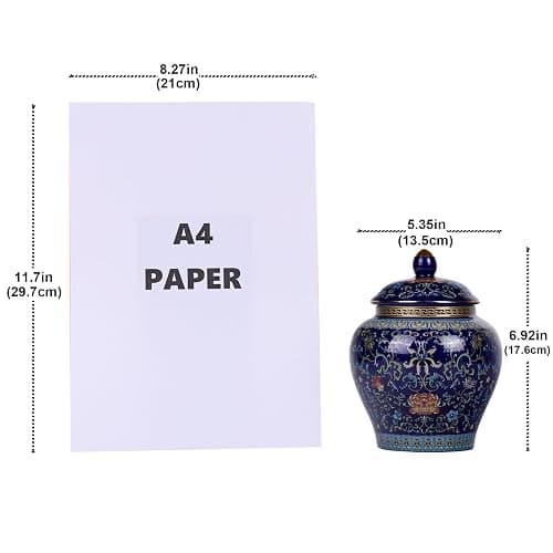 XINGYAN Exquisite Enamel Ginger Jar-Handcrafted Yuan Dynasty General-Inspired Design, Traditional Chinese Blue-and-White Patterns on Colorful Enamel Ceramic Vase(General Blue) thumbnail 3