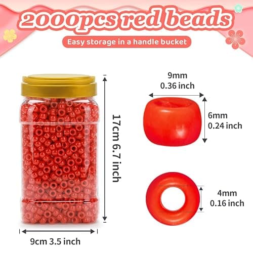 Iooleem Pony Beads(2000pcs Red Pony Beads), Beads for Bracelets Making, Beads for Crafts, Beading Supplies, Friendship Bracelets Making. thumbnail 3