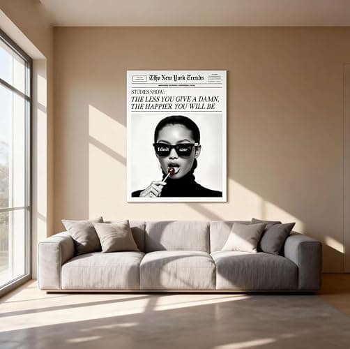 Jatinoo Aesthetic Posters for Bedroom Decor - 11.5x15 Inch Framed Canvas Wall Art with 'The Less You Give a Damn' Quote | Black and White Print for Mental Wellness, Trendy Room Aesthetic and Modern Home thumbnail 2