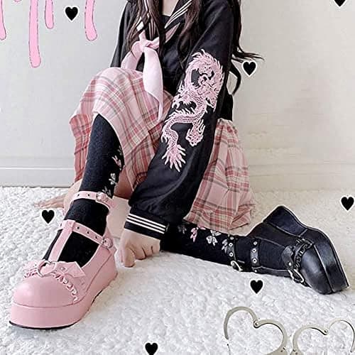 Women's Platform Mary Janes Heart Cat Buckle Rivets Ankle Lolita Gothic Princess Platform Pumps Patent Leather Thorn Vintage Traditional Embroidery Upper Dress Shoes thumbnail 6