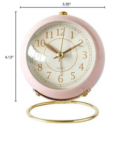 SHISEDECO Small Tableclocks Classic Non-Ticking Tabletop Alarm Clock with Backlight, Battery Operated Astronaut Deskclock with HD Glass for Living Room Bedroom Bedside Indoor Decor (Pink) thumbnail 3