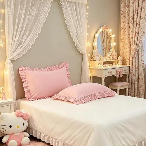 Sewdudely Ruffle Pillow Case Standard Size Set of 2, Pink, 20"x26" | Microfiber,Envelope Closure, Ruffle Design, Cute Soft Breathable, Non Shrinking thumbnail 4